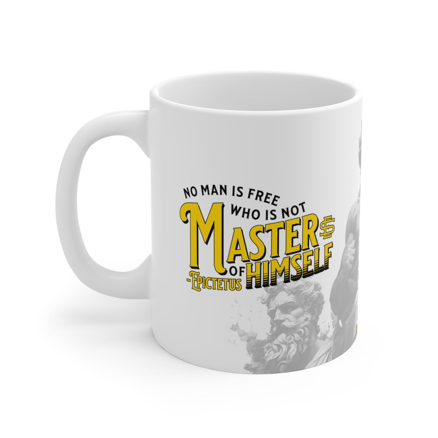 Epictetus Quote Mug - "No man is free who is not master of himself." - INTERACTIVE Stoicism Quote Mug - Scannable QR Code - Black Mug