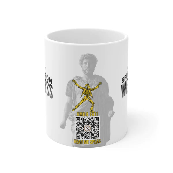 Seneca Quote Mug: "All cruelty springs from weakness" - INTERACTIVE Stoicism Quote Mug - Scannable QR Code - Black Mug