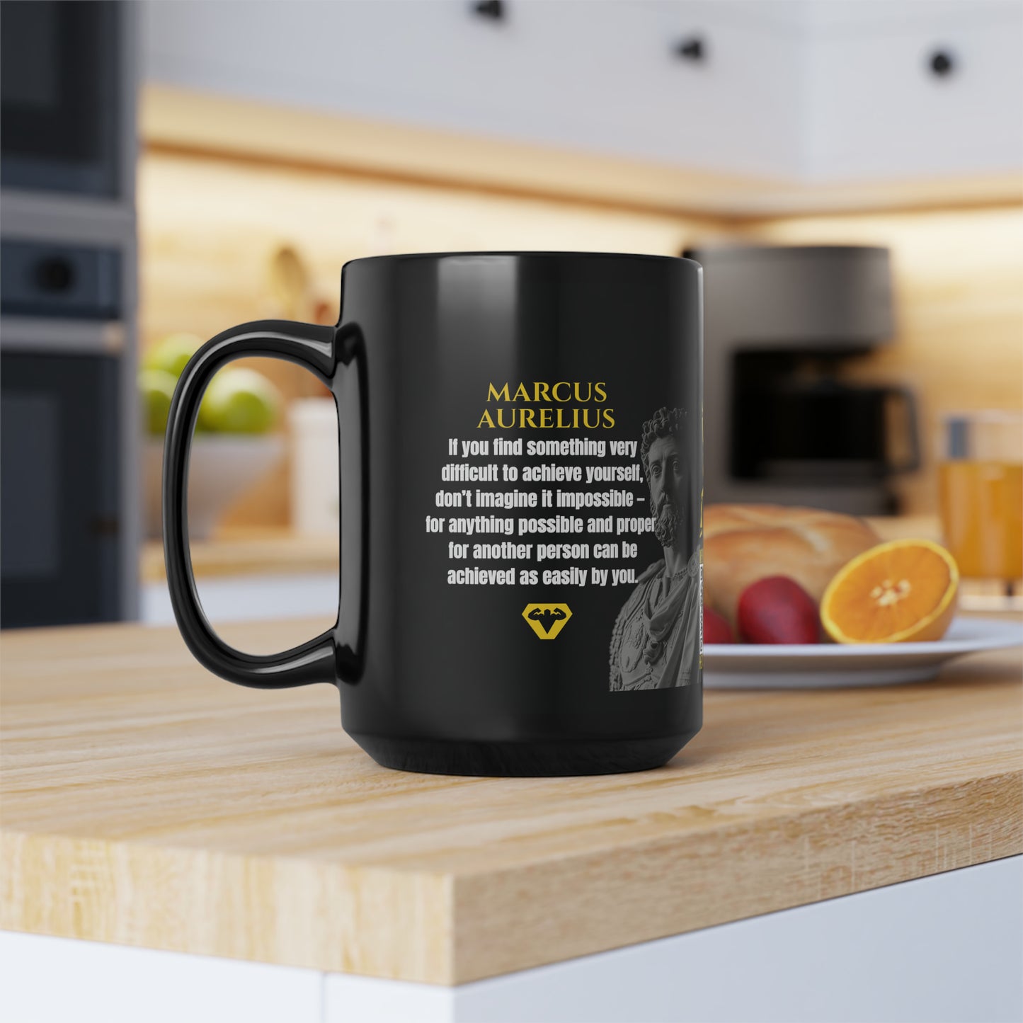 Marcus Aurelius Quote Mug: "If you find something very difficult to achieve yourself" - INTERACTIVE Stoicism Quote Mug - Scannable QR Code - Black Mug