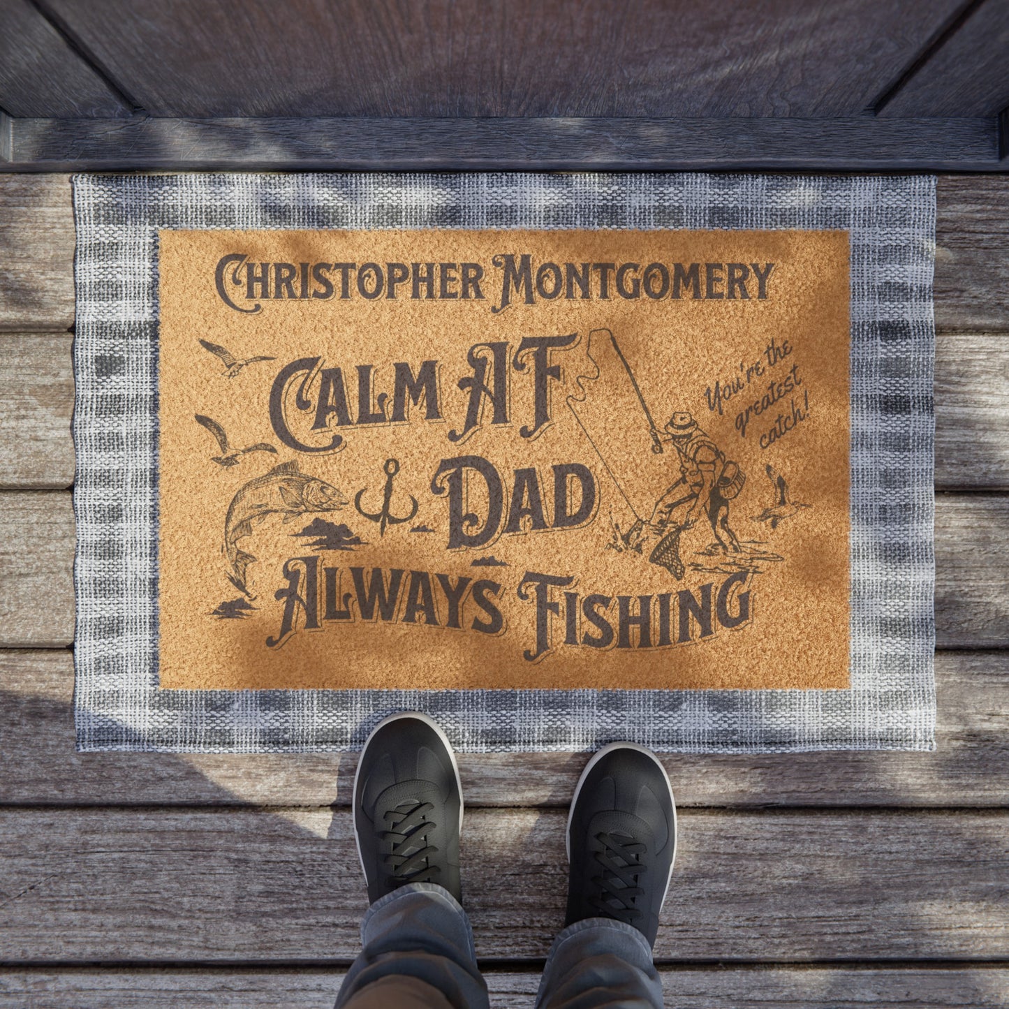 [Personalized] Calm AF DAD Always Fishing Welcome Mat