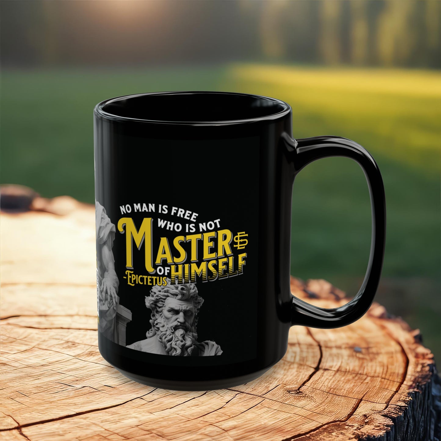 Epictetus Quote Mug - "No man is free who is not master of himself." - INTERACTIVE Stoicism Quote Mug - Scannable QR Code - Black Mug