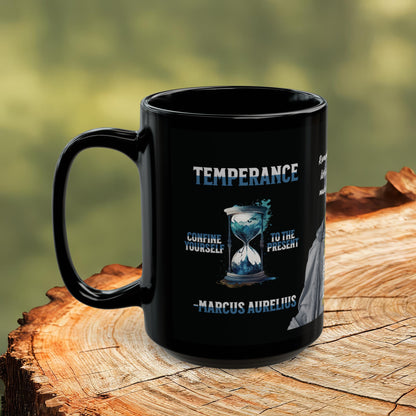 Marcus Aurelius Quote Mug - "Confine yourself to the present. Remember that very little is needed to make a happy life." - INTERACTIVE Stoicism Quote Mug - Scannable QR Code - Black Mug