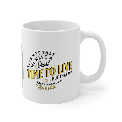 Seneca Quote Mug: "It is not that we have a short time to live" - INTERACTIVE Quote Mug - Scannable QR Code - Black Mug