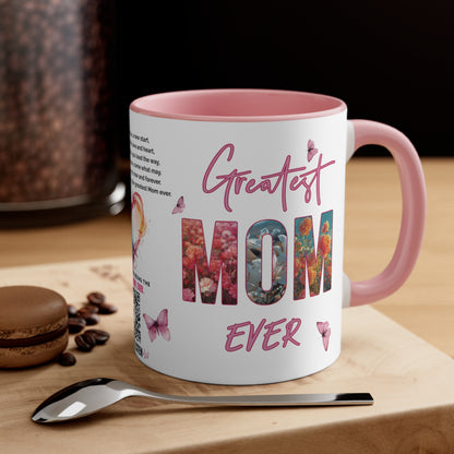 Greatest Mom Ever, Mother's Day Gift, Interactive Coffee Mug Gift for Mom, Audio Music Lyrics QR Code Scanning Mug, Two-Tone Accent, 11oz White Mug