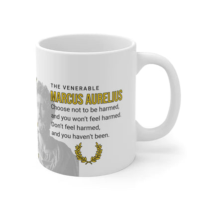 Marcus Aurelius Quote Mug - "Choose Not To Be Harmed" - INTERACTIVE Stoicism Quote Mug - Scannable QR Code - Black Mug