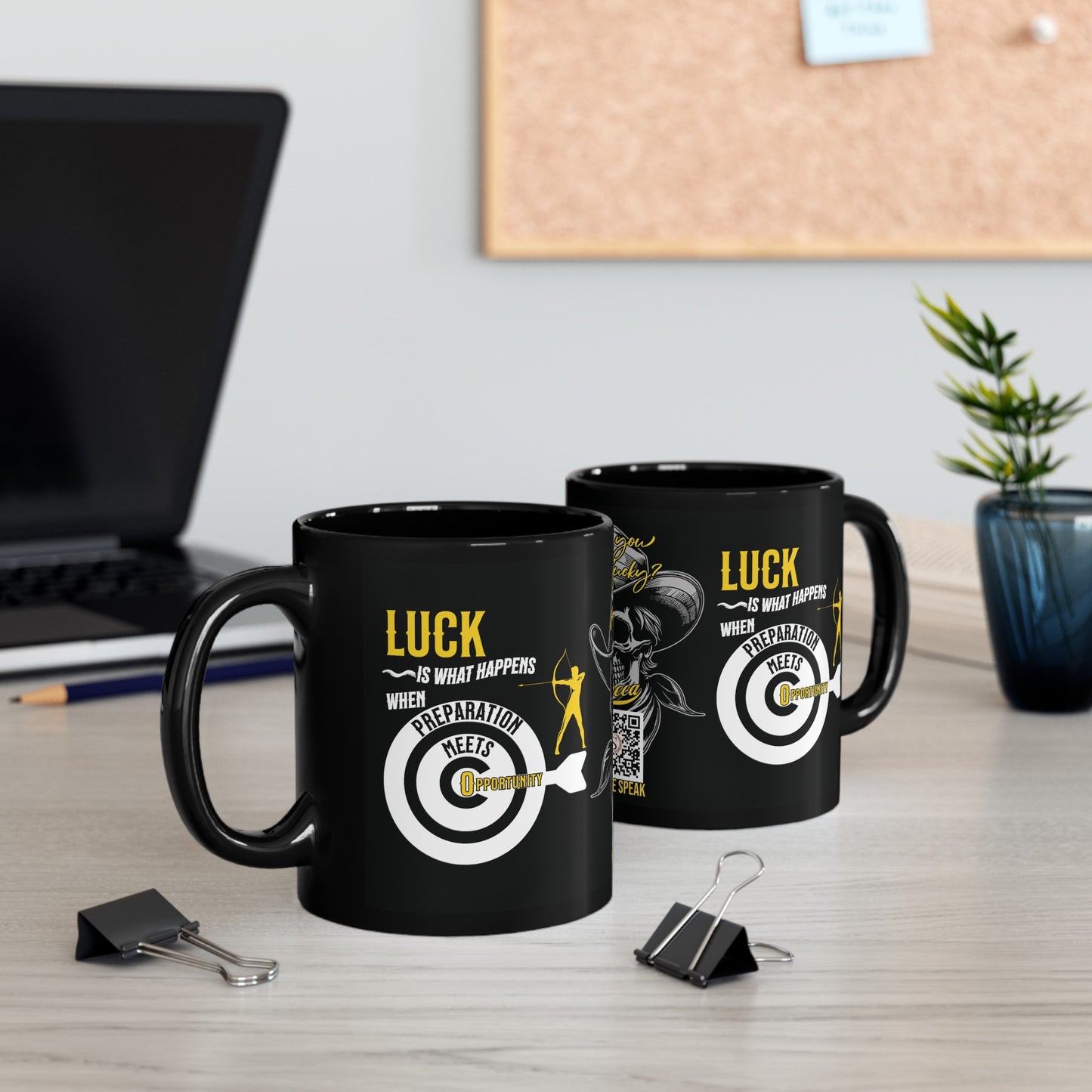 Seneca Quote Mug - "Luck is what happens when preparation meets opportunity." - INTERACTIVE Stoicism Quote Mug - Scannable QR Code - Black Mug