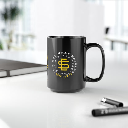 Epictetus Quote Mug - "It's not what happens but how you react to it that matters." - INTERACTIVE Stoicism Quote Mug - Scannable QR Code - Black Mug