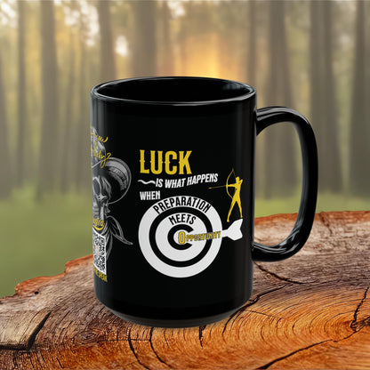 Seneca Quote Mug - "Luck is what happens when preparation meets opportunity." - INTERACTIVE Stoicism Quote Mug - Scannable QR Code - Black Mug