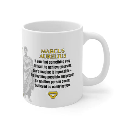 Marcus Aurelius Quote Mug: "If you find something very difficult to achieve yourself" - INTERACTIVE Stoicism Quote Mug - Scannable QR Code - Black Mug