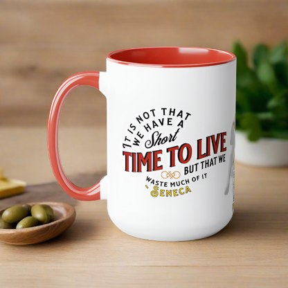 Seneca Quote Mug: "It is not that we have a short time to live" - INTERACTIVE Quote Mug - Scannable QR Code - Black Mug