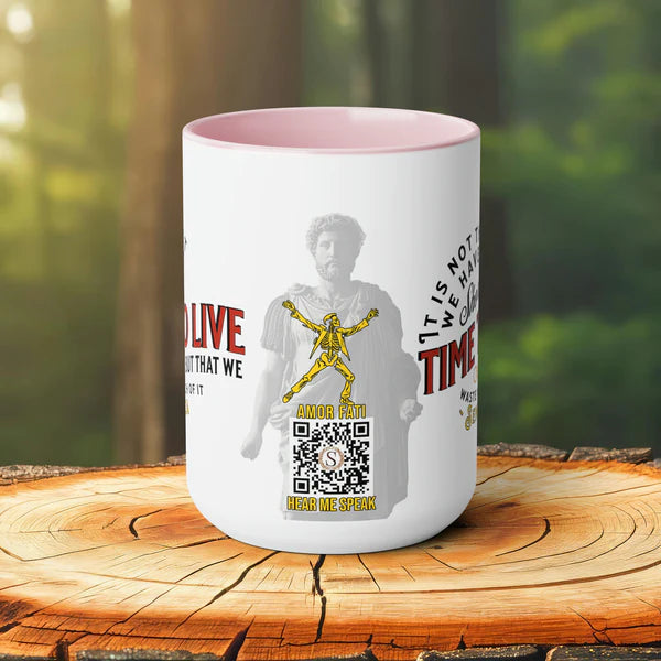 Seneca Quote Mug: "It is not that we have a short time to live" - INTERACTIVE Quote Mug - Scannable QR Code - Black Mug