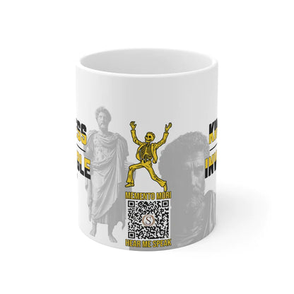 Marcus Aurelius Quote Mug: "Kindness is Invincible." - INTERACTIVE Stoicism Quote Mug - Scannable QR Code - Black Mug