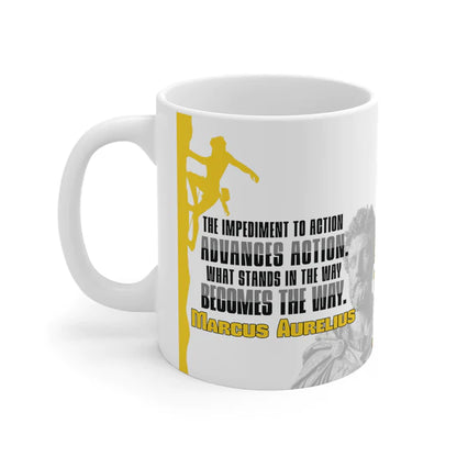 Marcus Aurelius Quote Mug: "What Stands in the Way, Becomes the Way." - INTERACTIVE Stoicism Quote Mug - Scannable QR Code - Black Mug