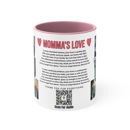 Momma's Love, Mother's Day Gift, Interactive Coffee Mug Gift for Mom, Audio Music Lyrics QR Code Scanning Mug, Two-Tone Accent, 11oz White Mug