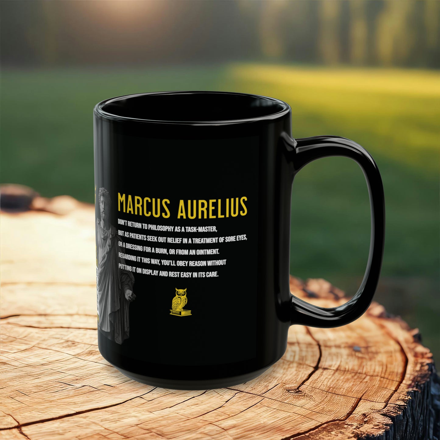 Marcus Aurelius Quote Mug: "Don't return to philosophy as a taskmaster" - INTERACTIVE Stoicism Quote Mug - Scannable QR Code - Black Mug