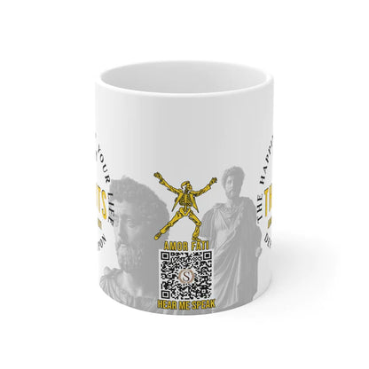 Marcus Aurelius Quote Mug: "The happiness of your life depends upon the quality of your thoughts" - INTERACTIVE Stoicism Quote Mug - Scannable QR Code - Black Mug