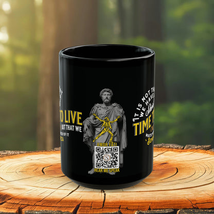 Seneca Quote Mug: "It is not that we have a short time to live" - INTERACTIVE Quote Mug - Scannable QR Code - Black Mug