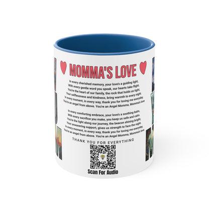 Momma's Love, Mother's Day Gift, Interactive Coffee Mug Gift for Mom, Audio Music Lyrics QR Code Scanning Mug, Two-Tone Accent, 11oz White Mug