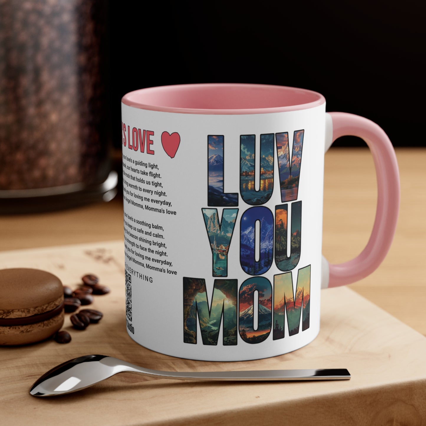 Momma's Love, Mother's Day Gift, Interactive Coffee Mug Gift for Mom, Audio Music Lyrics QR Code Scanning Mug, Two-Tone Accent, 11oz White Mug