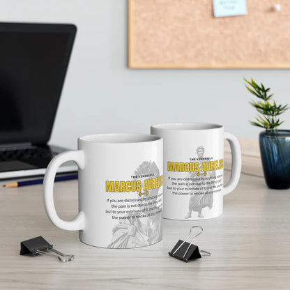 Marcus Aurelius Quote Mug: "If you are distressed by anything external" - INTERACTIVE Stoicism Quote Mug - Scannable QR Code - Black Mug