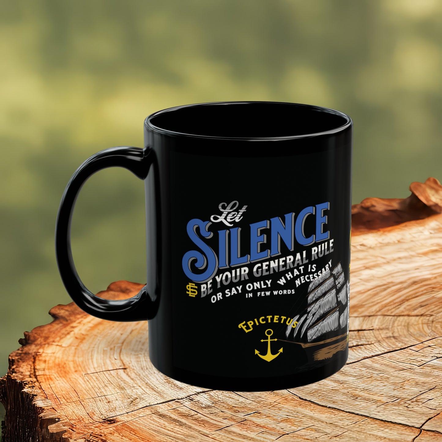 Epictetus Quote Mug - "Let Silence Be Your General Rule" - INTERACTIVE Stoicism Quote Mug - Scannable QR Code - Black Mug