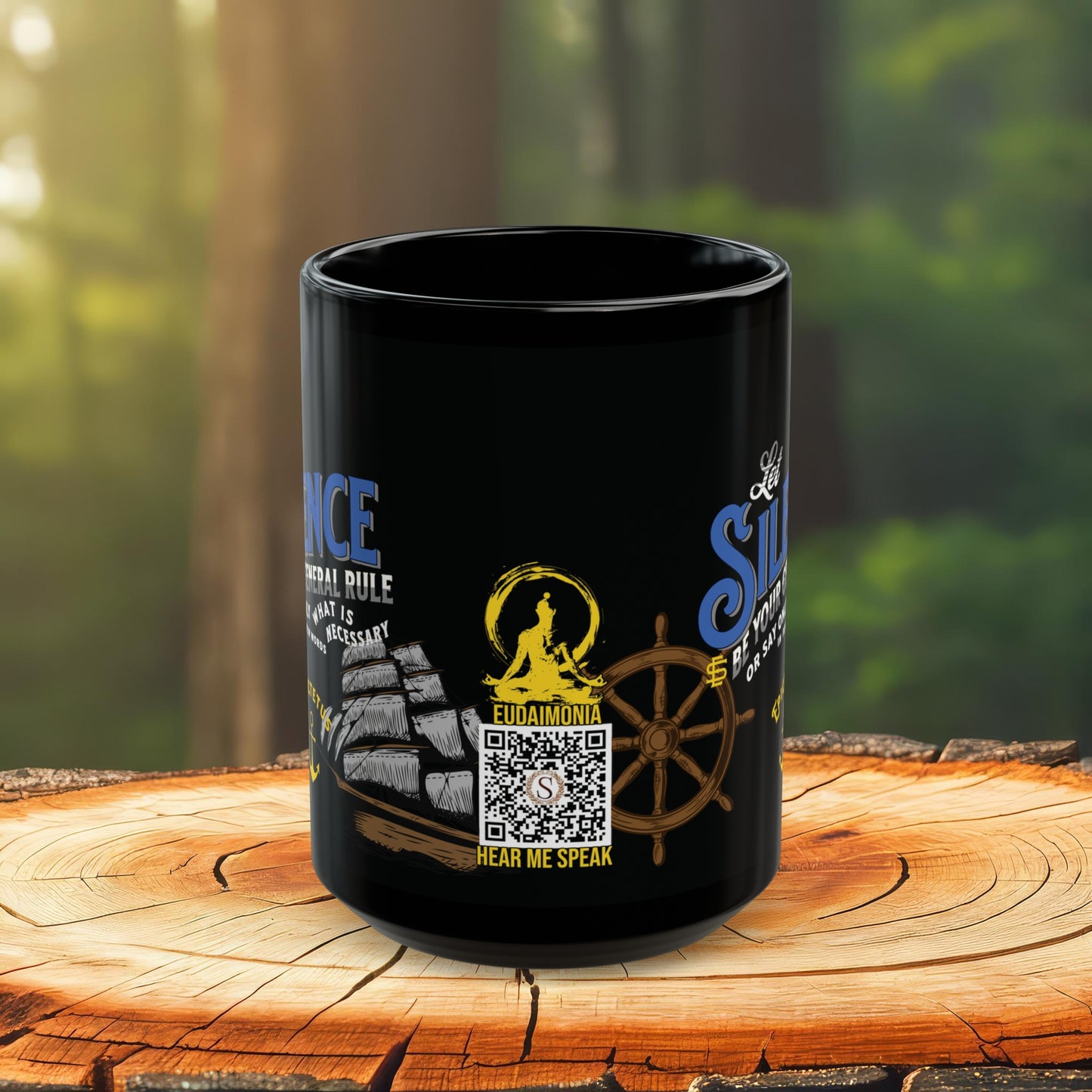 Epictetus Quote Mug - "Let Silence Be Your General Rule" - INTERACTIVE Stoicism Quote Mug - Scannable QR Code - Black Mug