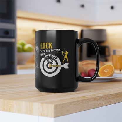 Seneca Quote Mug - "Luck is what happens when preparation meets opportunity." - INTERACTIVE Stoicism Quote Mug - Scannable QR Code - Black Mug