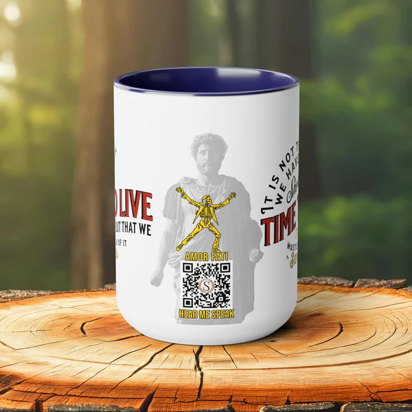 Seneca Quote Mug: "It is not that we have a short time to live" - INTERACTIVE Quote Mug - Scannable QR Code - Black Mug