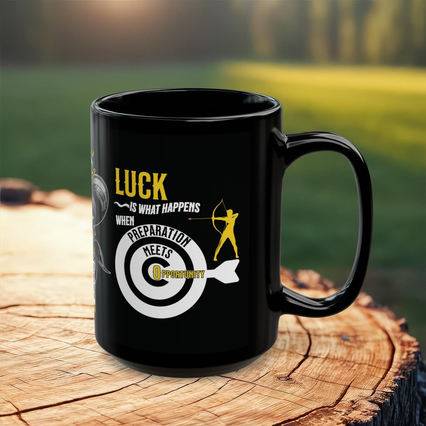 Seneca Quote Mug - "Luck is what happens when preparation meets opportunity." - INTERACTIVE Stoicism Quote Mug - Scannable QR Code - Black Mug