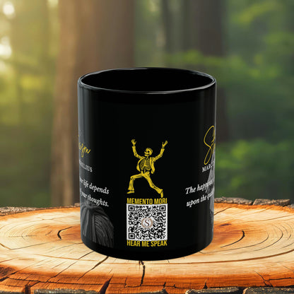 Marcus Aurelius Quote Mug: STOICISM - "The happiness of your life depends upon the quality of your thoughts" - INTERACTIVE Stoicism Quote Mug - Scannable QR Code - Black Mug