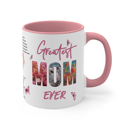 Greatest Mom Ever, Mother's Day Gift, Interactive Coffee Mug Gift for Mom, Audio Music Lyrics QR Code Scanning Mug, Two-Tone Accent, 11oz White Mug