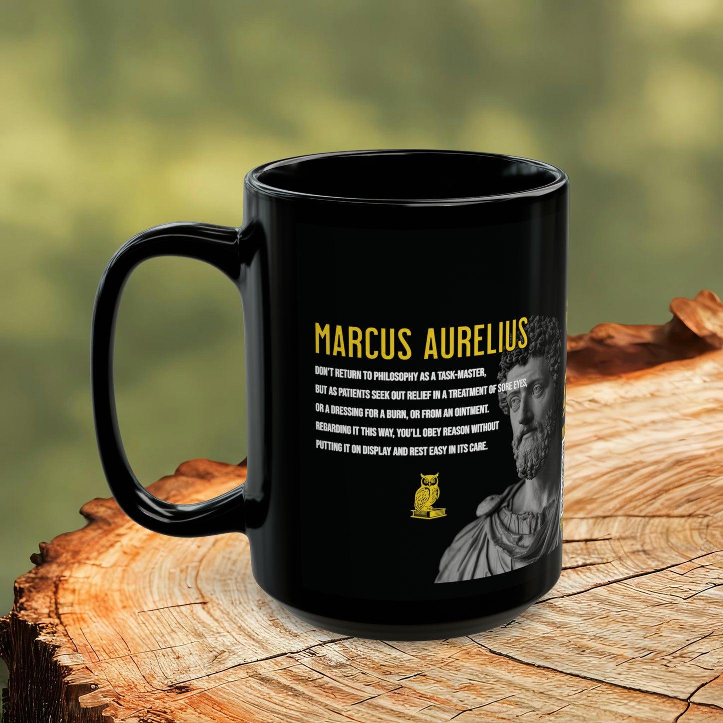 Marcus Aurelius Quote Mug: "Don't return to philosophy as a taskmaster" - INTERACTIVE Stoicism Quote Mug - Scannable QR Code - Black Mug