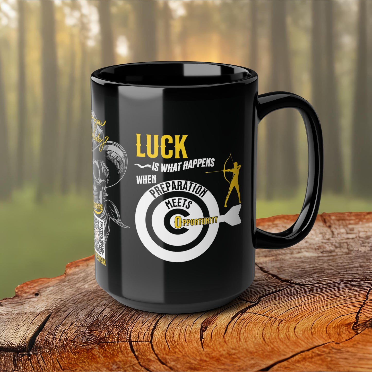 Seneca Quote Mug - "Luck is what happens when preparation meets opportunity." - INTERACTIVE Stoicism Quote Mug - Scannable QR Code - Black Mug