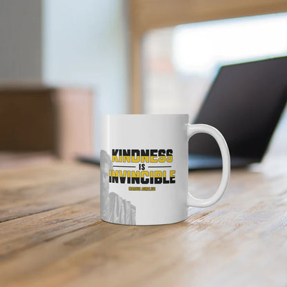 Marcus Aurelius Quote Mug: "Kindness is Invincible." - INTERACTIVE Stoicism Quote Mug - Scannable QR Code - Black Mug