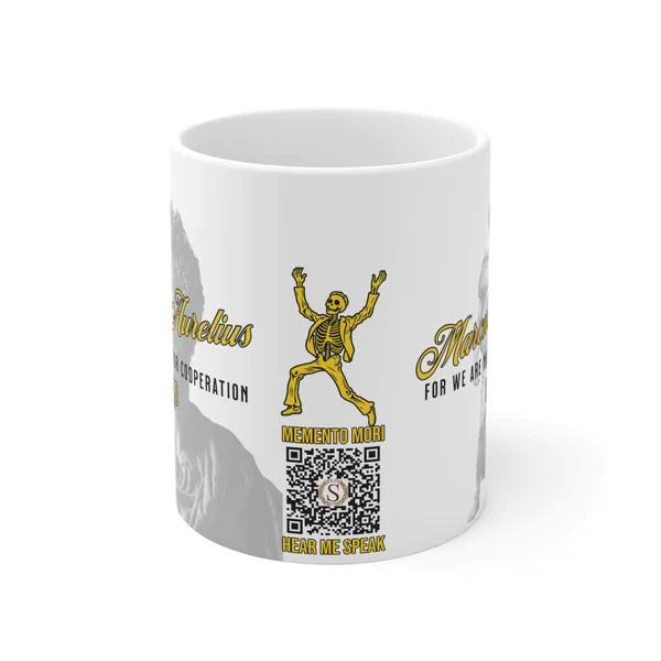 Marcus Aurelius Quote Mug: "For we are made for cooperation." - INTERACTIVE Stoicism Quote Mug - Scannable QR Code - Black Mug