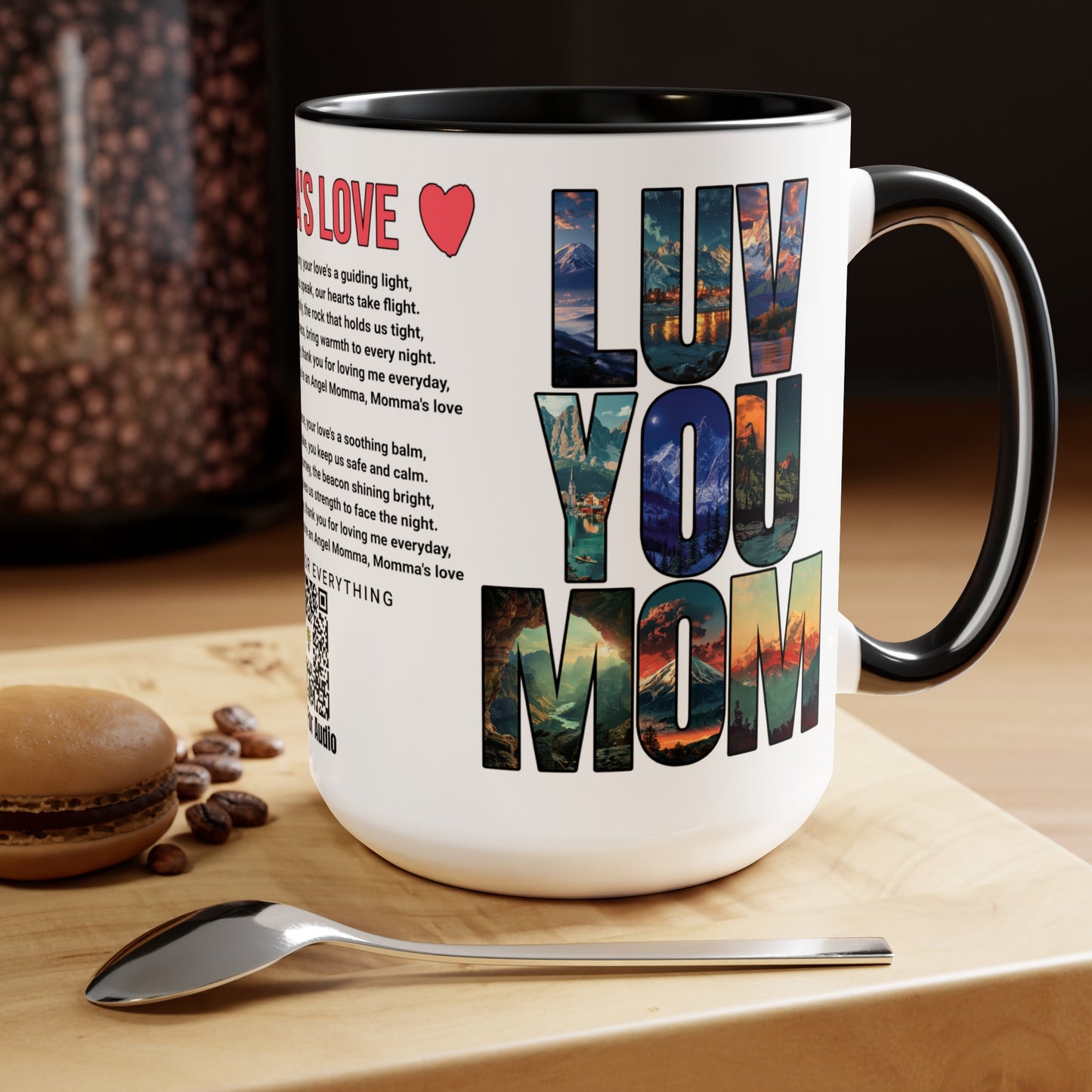 Momma's Love, Mother's Day Gift, Interactive Coffee Mug Gift for Mom, Audio Music Lyrics QR Code Scanning Mug, Two-Tone Accent, 11oz White Mug