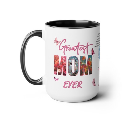 Greatest Mom Ever, Mother's Day Gift, Interactive Coffee Mug Gift for Mom, Audio Music Lyrics QR Code Scanning Mug, Two-Tone Accent, 11oz White Mug