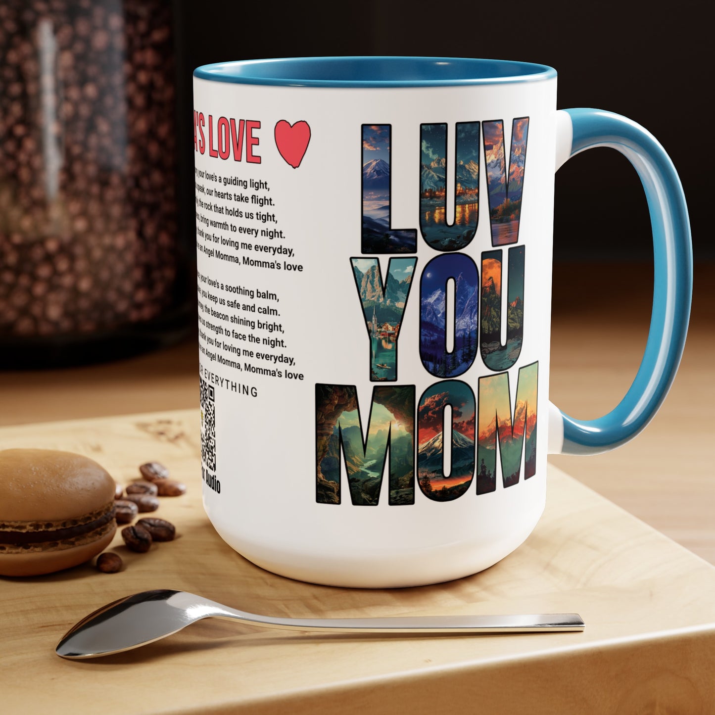 Momma's Love, Mother's Day Gift, Interactive Coffee Mug Gift for Mom, Audio Music Lyrics QR Code Scanning Mug, Two-Tone Accent, 11oz White Mug