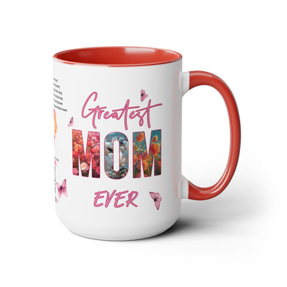 Greatest Mom Ever, Mother's Day Gift, Interactive Coffee Mug Gift for Mom, Audio Music Lyrics QR Code Scanning Mug, Two-Tone Accent, 11oz White Mug