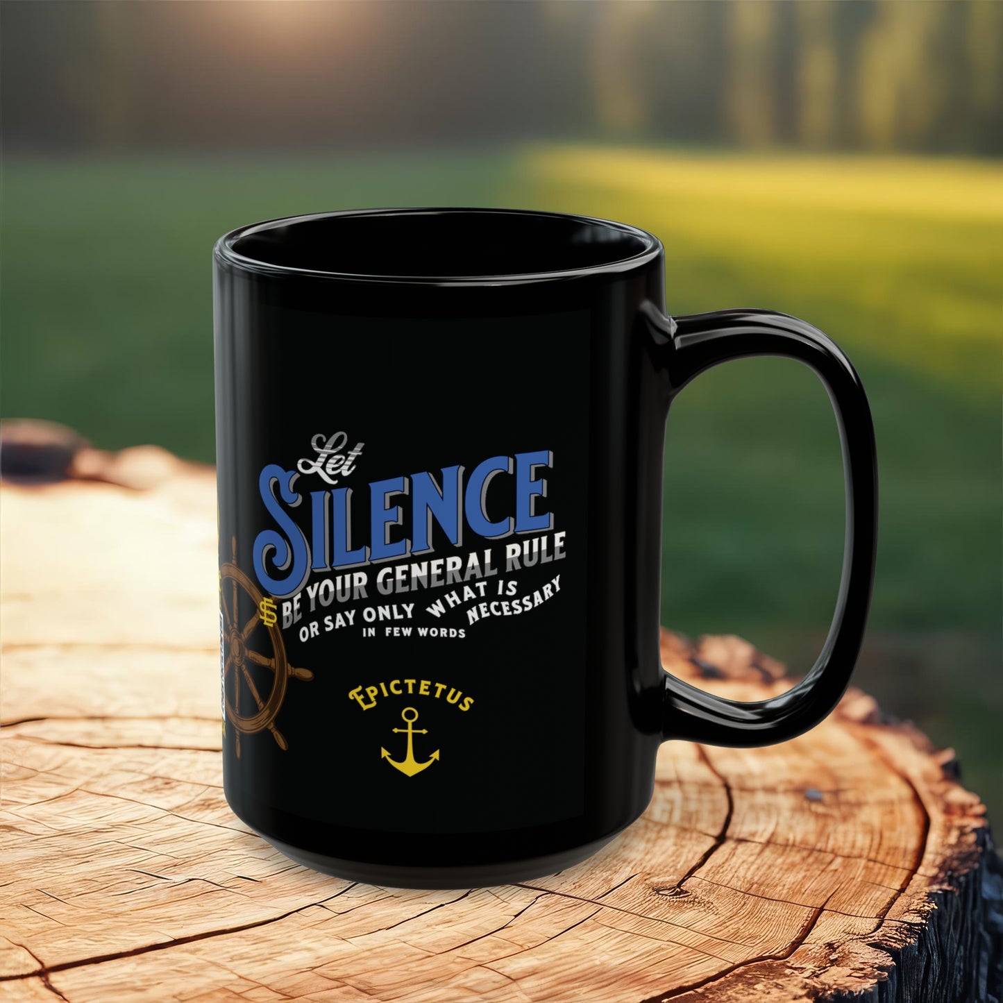 Epictetus Quote Mug - "Let Silence Be Your General Rule" - INTERACTIVE Stoicism Quote Mug - Scannable QR Code - Black Mug