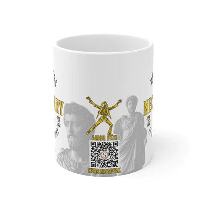 Seneca Quote Mug: "He suffers more than necessary, whom suffers before it is necesary" - INTERACTIVE Stoicism Quote Mug - Scannable QR Code - Black Mug