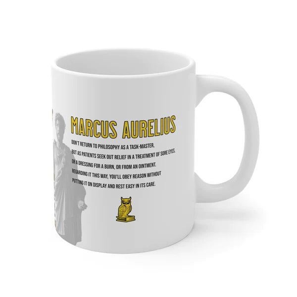 Marcus Aurelius Quote Mug: "Don't return to philosophy as a taskmaster" - INTERACTIVE Stoicism Quote Mug - Scannable QR Code - Black Mug