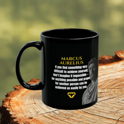 Marcus Aurelius Quote Mug: "If you find something very difficult to achieve yourself" - INTERACTIVE Stoicism Quote Mug - Scannable QR Code - Black Mug