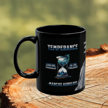 Marcus Aurelius Quote Mug - "Confine yourself to the present. Remember that very little is needed to make a happy life." - INTERACTIVE Stoicism Quote Mug - Scannable QR Code - Black Mug