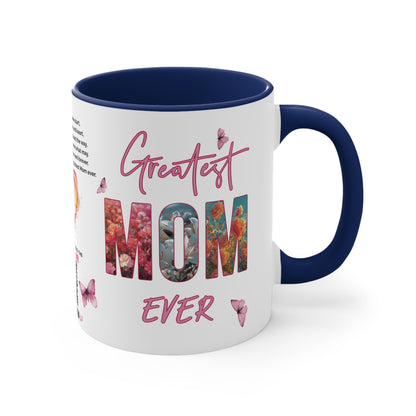 Greatest Mom Ever, Mother's Day Gift, Interactive Coffee Mug Gift for Mom, Audio Music Lyrics QR Code Scanning Mug, Two-Tone Accent, 11oz White Mug