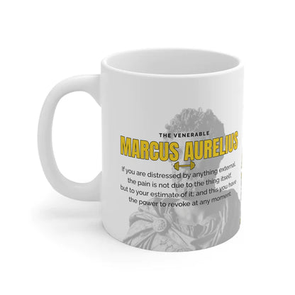 Marcus Aurelius Quote Mug: "If you are distressed by anything external" - INTERACTIVE Stoicism Quote Mug - Scannable QR Code - Black Mug