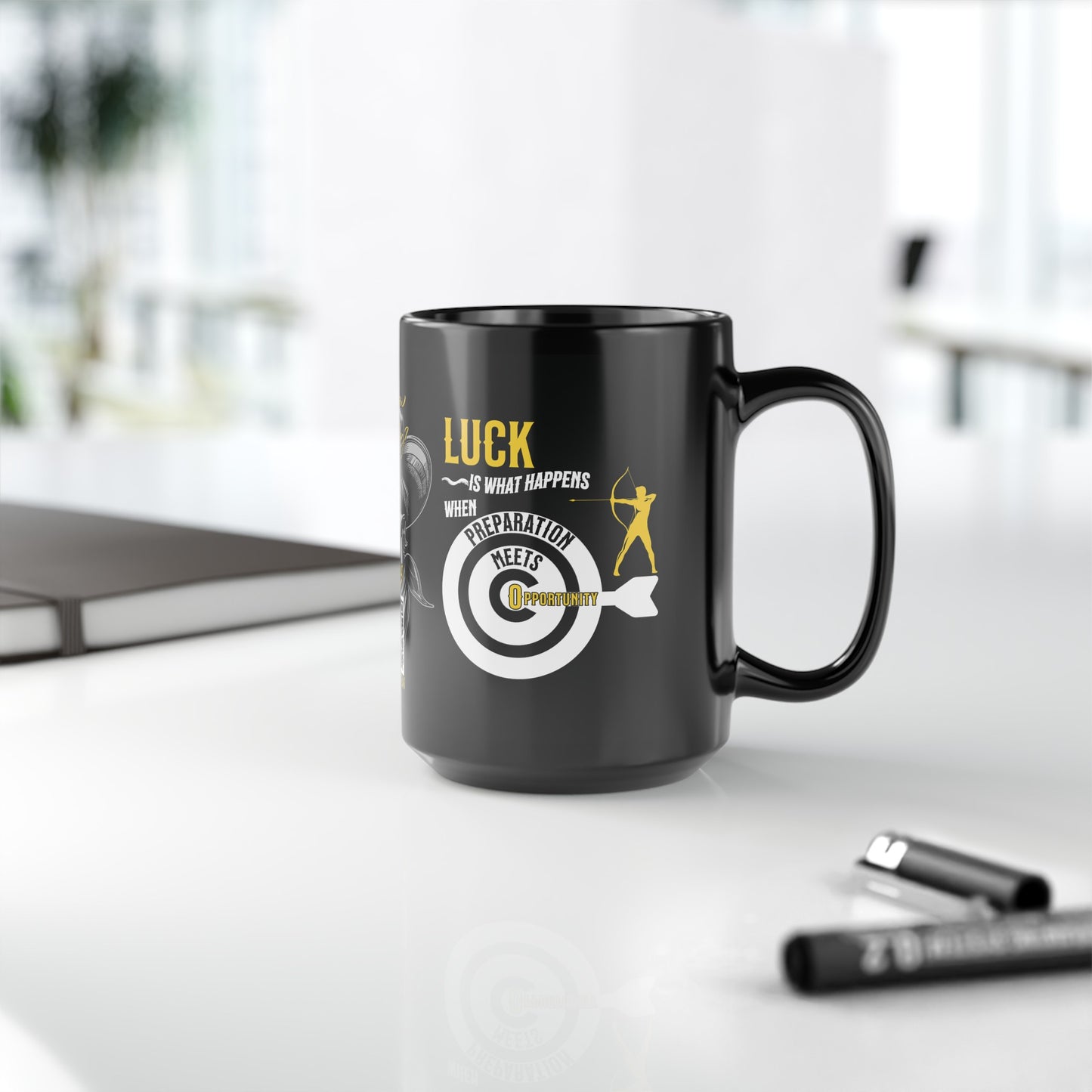 Seneca Quote Mug - "Luck is what happens when preparation meets opportunity." - INTERACTIVE Stoicism Quote Mug - Scannable QR Code - Black Mug