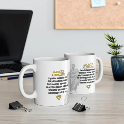 Marcus Aurelius Quote Mug: "If you find something very difficult to achieve yourself" - INTERACTIVE Stoicism Quote Mug - Scannable QR Code - Black Mug