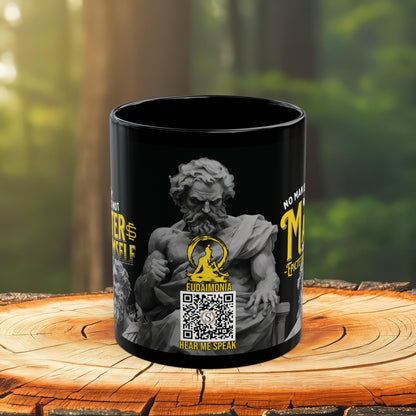 Epictetus Quote Mug - "No man is free who is not master of himself." - INTERACTIVE Stoicism Quote Mug - Scannable QR Code - Black Mug