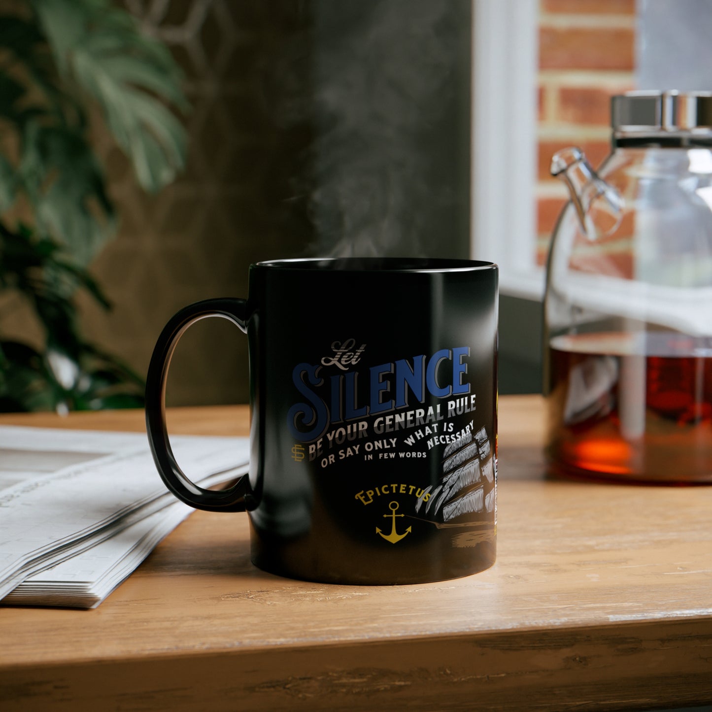 Epictetus Quote Mug - "Let Silence Be Your General Rule" - INTERACTIVE Stoicism Quote Mug - Scannable QR Code - Black Mug